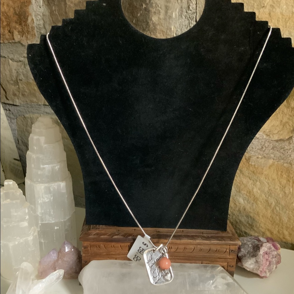 Silver Dog Tag Bead Love Necklace